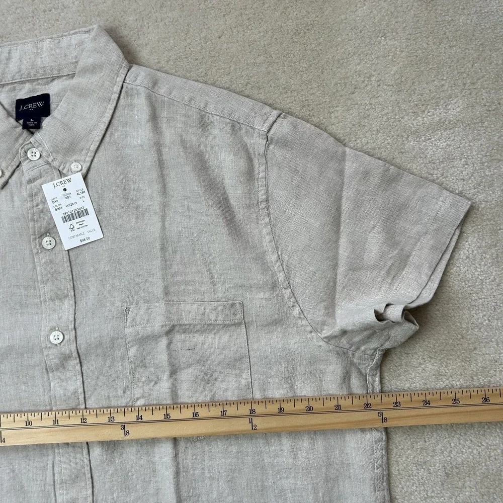 J Crew Shirt Mens Large Textured Linen Blend Short Sleeve Preppy Button Up